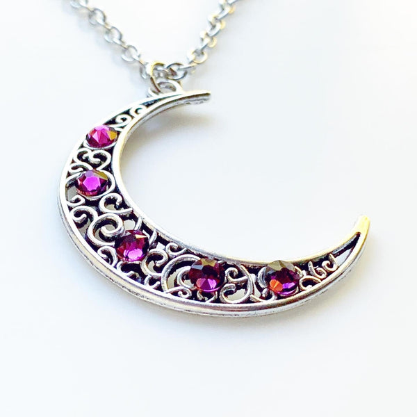 Moon Necklace Birthstone Necklace Gift for Mom Pick 3+ Birthstones-Lydia's Vintage | Handmade Personalized Vintage Style Necklaces, Lockets, Earrings, Bracelets, Brooches, Rings