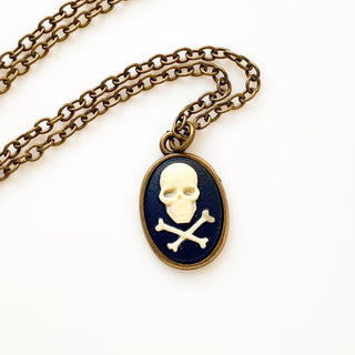 Skull and Crossbones Necklace Pirate Necklace Jolly Roger Skull Pendant Cameo-Lydia's Vintage | Handmade Custom Cosplay, Pirate Inspired Style Necklaces, Earrings, Bracelets, Brooches, Rings