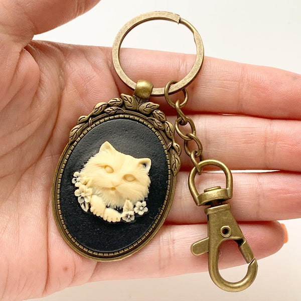 Cat Keychain Cat Lover Gifts Cat Cameo-Lydia's Vintage | Handmade Personalized Bookmarks, Keychains