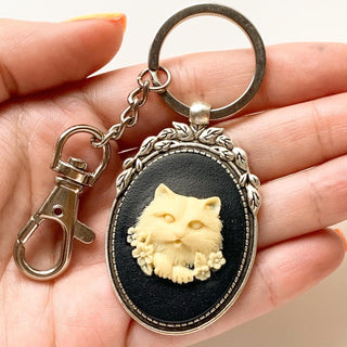 Cat Keychain Cat Lover Gifts Cat Cameo-Lydia's Vintage | Handmade Personalized Bookmarks, Keychains