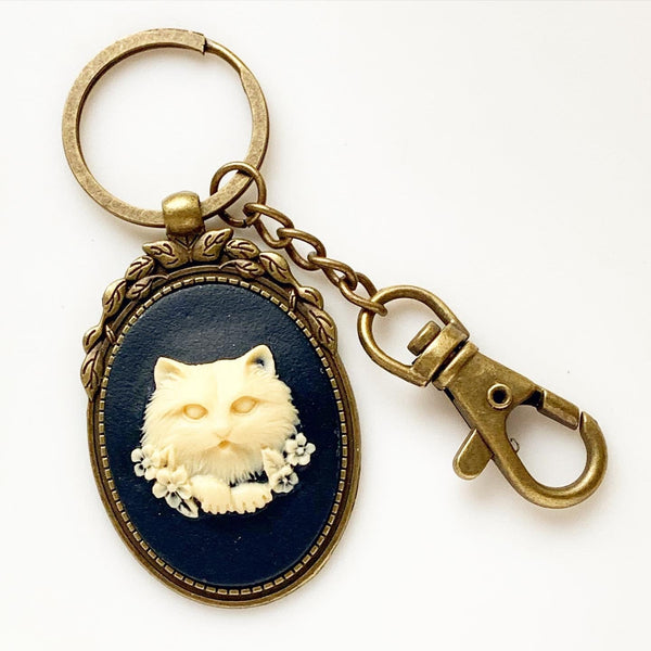 Cat Keychain Cat Lover Gifts Cat Cameo-Lydia's Vintage | Handmade Personalized Bookmarks, Keychains