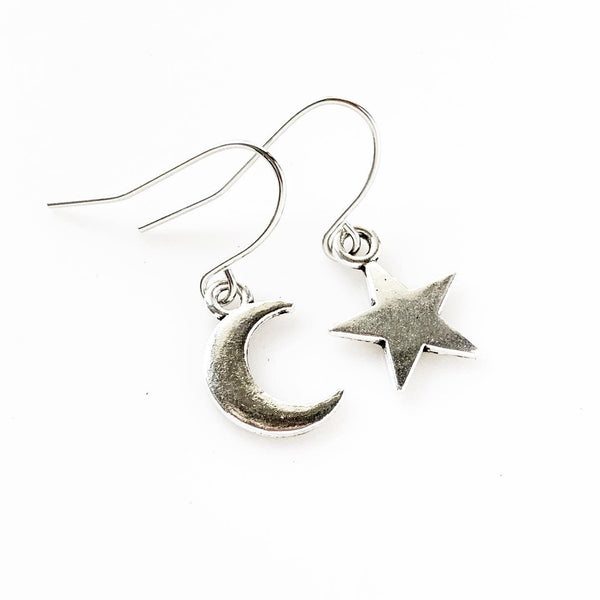 Mismatched Earrings Moon and Star Earrings-Lydia's Vintage | Handmade Personalized Vintage Style Earrings and Ear Cuffs
