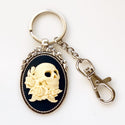 Skull Keychain Sugar Skull Cameo Key Chain Accessories Day of the Dead-Lydia's Vintage | Handmade Personalized Bookmarks, Keychains