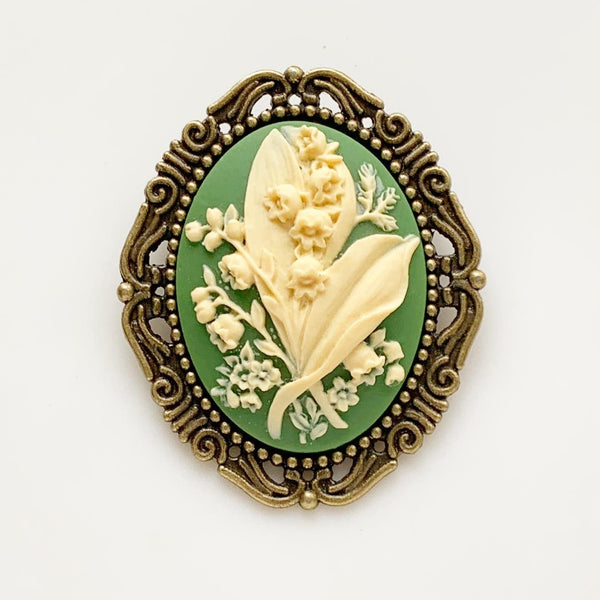 Lily of the Valley Cameo Brooch Flower Jewelry-Lydia's Vintage | Handmade Vintage Style Jewelry, Brooches, Pins, Necklaces, Bracelets