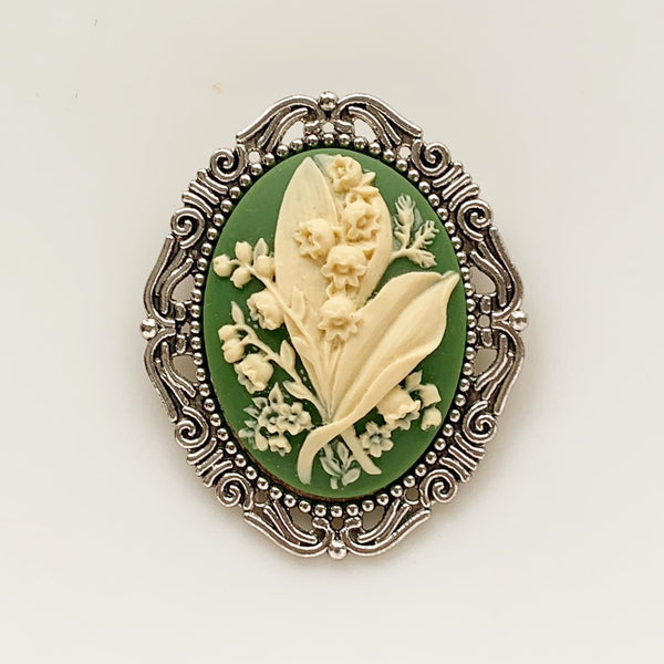 Lily of the Valley Cameo Brooch Floral Jewelry-Lydia's Vintage | Handmade Vintage Style Jewelry, Brooches, Pins, Necklaces, Bracelets