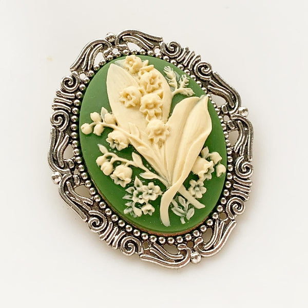 Lily of the Valley Cameo Brooch Floral Jewelry-Lydia's Vintage | Handmade Vintage Style Jewelry, Brooches, Pins, Necklaces, Bracelets