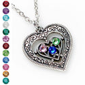 Heart Birthstone Necklace Mothers Day Gift for Moms-Lydia's Vintage | Handmade Personalized Vintage Style Necklaces, Lockets, Earrings, Bracelets, Brooches, Rings