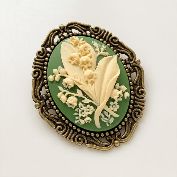 Lily of the Valley Cameo Brooch Flower Jewelry-Lydia's Vintage | Handmade Vintage Style Jewelry, Brooches, Pins, Necklaces, Bracelets