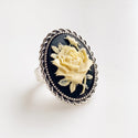 Cameo Ring Rose Cameo Flower Ring-Lydia's Vintage | Handmade Personalized Vintage Style Rings, Earrings, Bracelets, Brooches, Necklaces, Lockets