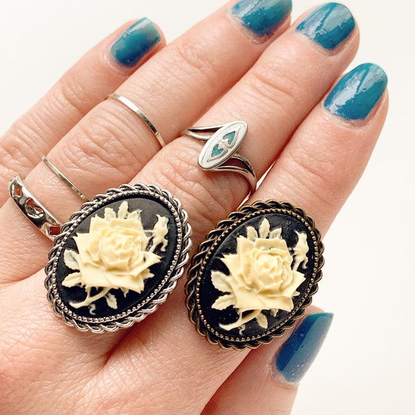 Cameo Ring Rose Cameo Flower Ring-Lydia's Vintage | Handmade Personalized Vintage Style Rings, Earrings, Bracelets, Brooches, Necklaces, Lockets