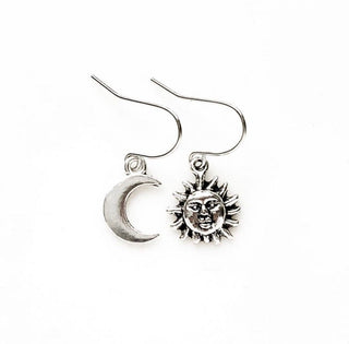 Mismatched Sun and Moon Earrings Celestial Earrings-Lydia's Vintage | Handmade Personalized Vintage Style Earrings and Ear Cuffs