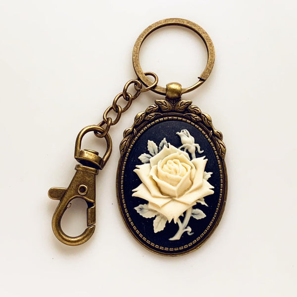 Rose Cameo Keychain Gifts for Her Bag Clip Romantic Keychain-Lydia's Vintage | Handmade Personalized Bookmarks, Keychains
