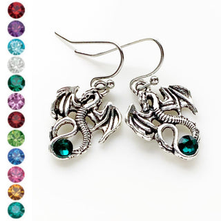 Dragon Birthstone Earrings Dragon Jewelry Personalized Dragon Lover Gifts-Lydia's Vintage | Handmade Personalized Vintage Style Earrings and Ear Cuffs