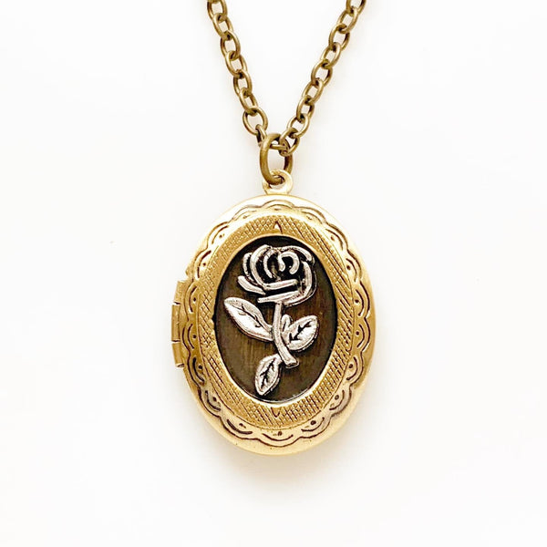 Locket Necklace Rose Locket Gift for Her Gifts for Women-Lydia's Vintage | Handmade Personalized Vintage Style Necklaces, Lockets, Earrings, Bracelets, Brooches, Rings