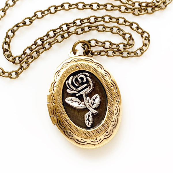 Locket Necklace Rose Locket Gift for Her Gifts for Women-Lydia's Vintage | Handmade Personalized Vintage Style Necklaces, Lockets, Earrings, Bracelets, Brooches, Rings