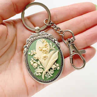 Lily of the Valley Keychain Cameo Key Chain Floral Accessories-Lydia's Vintage | Handmade Personalized Bookmarks, Keychains