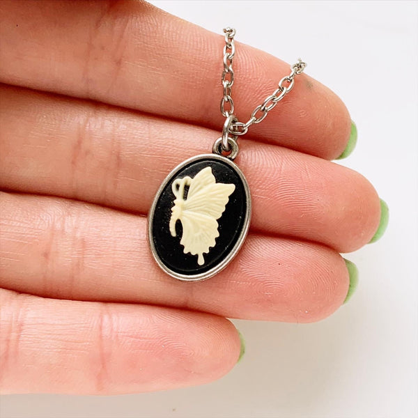 Butterfly Cameo Necklace Butterfly Pendant Gift for Her-Lydia's Vintage | Handmade Personalized Vintage Style Necklaces, Lockets, Earrings, Bracelets, Brooches, Rings