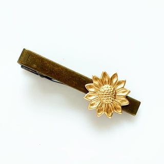 Sunflower Tie Clip Tie Bar Rustic Wedding-Lydia's Vintage | Handmade Personalized Cufflinks and Tie Tacks