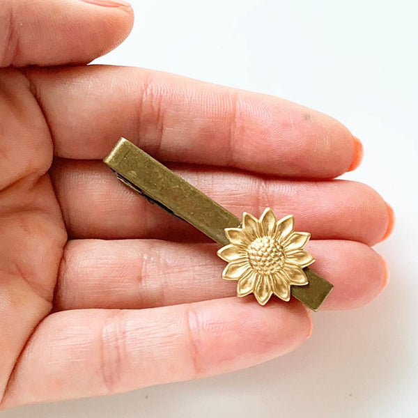 Sunflower Cufflinks Tie Clip Set Fall Autumn Wedding-Lydia's Vintage | Handmade Personalized Cufflinks and Tie Tacks