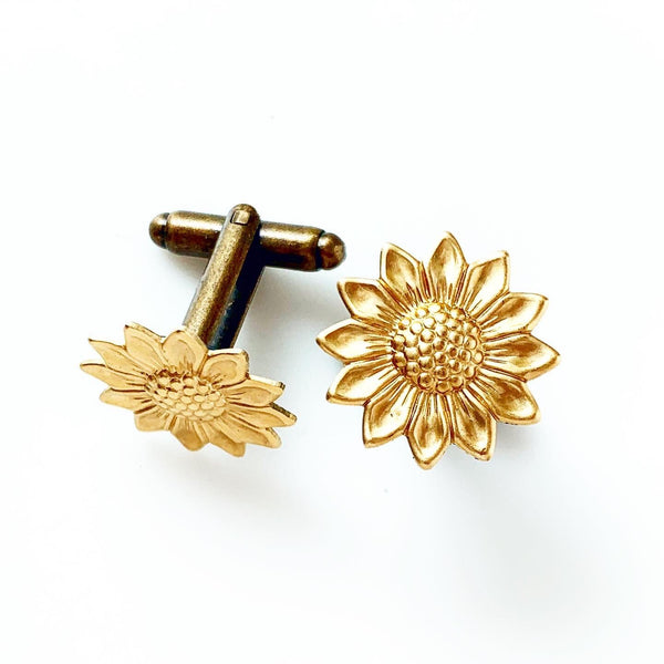 Sunflower Cufflinks Tie Clip Set Fall Autumn Wedding-Lydia's Vintage | Handmade Personalized Cufflinks and Tie Tacks
