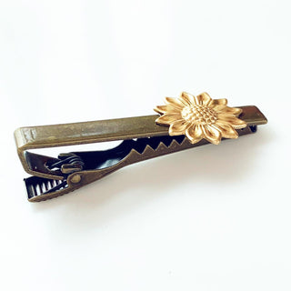 Sunflower Tie Clip Tie Bar Rustic Wedding-Lydia's Vintage | Handmade Personalized Cufflinks and Tie Tacks
