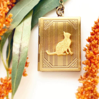 Cat Locket Necklace Book Locket Pendant Cat Jewelry Cat Lover Gift-Lydia's Vintage | Handmade Personalized Vintage Style Necklaces, Lockets, Earrings, Bracelets, Brooches, Rings