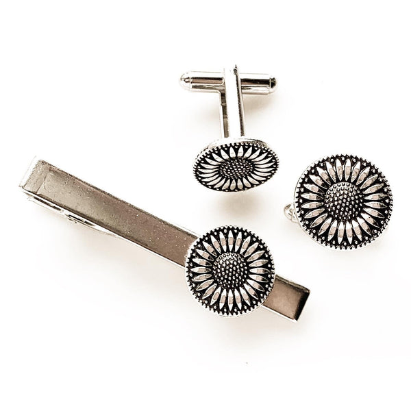 Sunflower Cufflinks Gift for Him Summer Wedding-Lydia's Vintage | Handmade Personalized Cufflinks and Tie Tacks