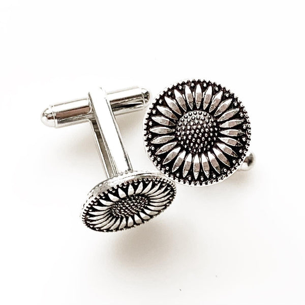 Sunflower Cufflinks Gift for Him Summer Wedding-Lydia's Vintage | Handmade Personalized Cufflinks and Tie Tacks