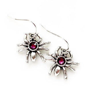 Spider Earrings Birthstone Earrings Halloween Gothic Spider Jewelry-Lydia's Vintage | Handmade Personalized Vintage Style Earrings and Ear Cuffs
