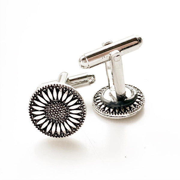 Sunflower Cufflinks Gift for Him Summer Wedding-Lydia's Vintage | Handmade Personalized Cufflinks and Tie Tacks