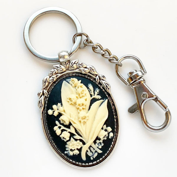 Lily of the Valley Keychain Cameo Keychain Floral Accessories-Lydia's Vintage | Handmade Personalized Bookmarks, Keychains