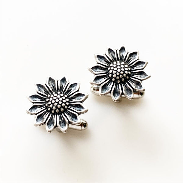 Sunflower Cufflinks Summer Fall Wedding-Lydia's Vintage | Handmade Personalized Cufflinks and Tie Tacks