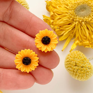 Sunflower Earrings Stud Earrings Floral Studs Sunflower Jewelry-Lydia's Vintage | Handmade Personalized Vintage Style Earrings and Ear Cuffs