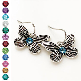 Butterfly Earrings Birthstone Jewelry Custom Gift for Women-Lydia's Vintage | Handmade Personalized Vintage Style Earrings and Ear Cuffs
