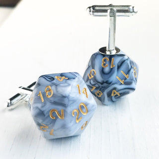 Black and White Swirl D20 Cufflinks D&D Geeky Wedding Dungeons and Dragons-Lydia's Vintage | Handmade Personalized Cufflinks and Tie Tacks