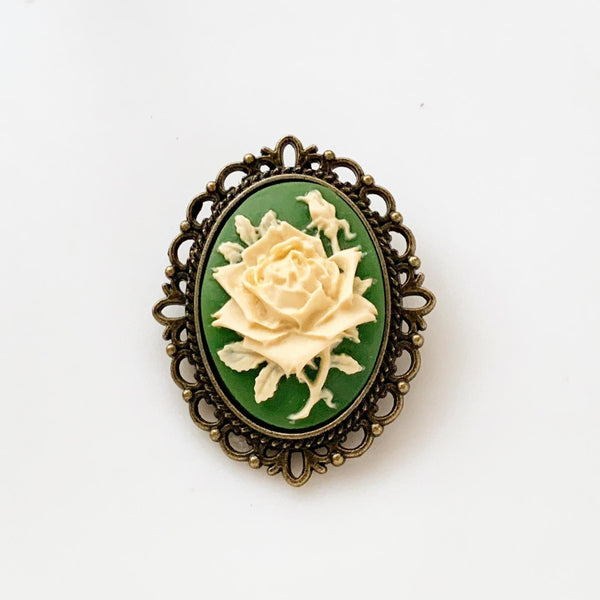 Rose Cameo Brooch Green Irish Rose Pin Cameo Jewelry-Lydia's Vintage | Handmade Vintage Style Jewelry, Brooches, Pins, Necklaces, Bracelets