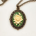 Rose Cameo Necklace Cameo Jewelry Green Irish Rose Pendant-Lydia's Vintage | Handmade Personalized Vintage Style Necklaces, Lockets, Earrings, Bracelets, Brooches, Rings