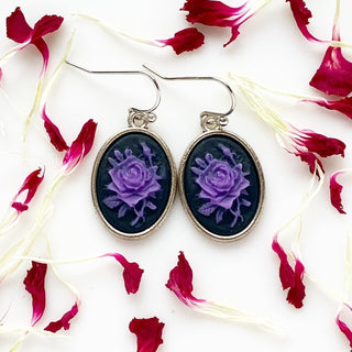 Purple Rose Cameo Earrings Rose Earrings Cameo Jewelry Gift for Her-Lydia's Vintage | Handmade Personalized Vintage Style Earrings and Ear Cuffs