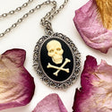 Skull Cameo Necklace Pirate Jewelry Jolly Roger Skull and Crossbones-Lydia's Vintage | Handmade Custom Cosplay, Pirate Inspired Style Necklaces, Earrings, Bracelets, Brooches, Rings