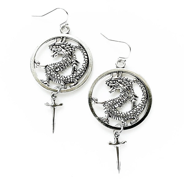 Chinese Dragon Earrings Sword Earrings Dragon Jewelry-Lydia's Vintage | Handmade Personalized Vintage Style Earrings and Ear Cuffs