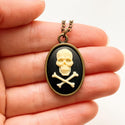 Skull Cameo Necklace Skull and Crossbones Pirate Necklace Renaissance Faire-Lydia's Vintage | Handmade Custom Cosplay, Renaissance Fair Inspired Style Necklaces, Earrings, Bracelets, Brooches, Rings