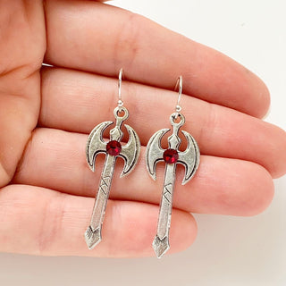 Battle Axe Earrings Birthstone Earrings Viking Axe Weapon Jewelry-Lydia's Vintage | Handmade Personalized Vintage Style Earrings and Ear Cuffs