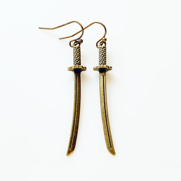 Sword Earrings Katana Earrings Japanese Sword Samurai Earrings-Lydia's Vintage | Handmade Personalized Vintage Style Earrings and Ear Cuffs
