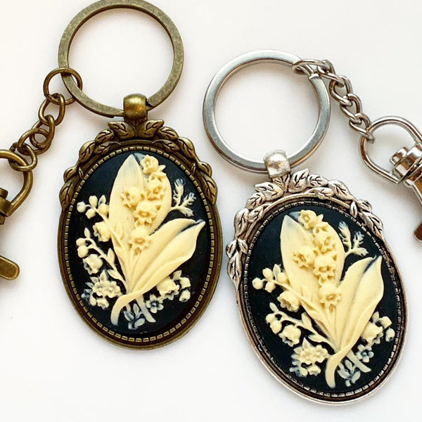 Lily of the Valley Keychain Cameo Keychain Floral Accessories-Lydia's Vintage | Handmade Personalized Bookmarks, Keychains