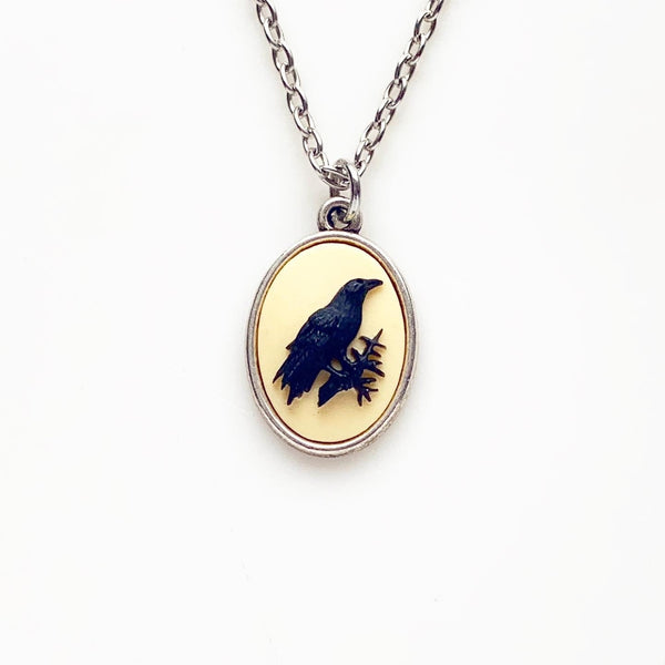 Raven Necklace Crow Pendant Cameo Necklace Edgar Allan Poe Gift-Lydia's Vintage | Handmade Personalized Vintage Style Necklaces, Lockets, Earrings, Bracelets, Brooches, Rings