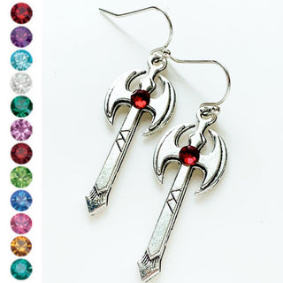 Battle Axe Earrings Birthstone Earrings Viking Axe Weapon Jewelry-Lydia's Vintage | Handmade Personalized Vintage Style Earrings and Ear Cuffs