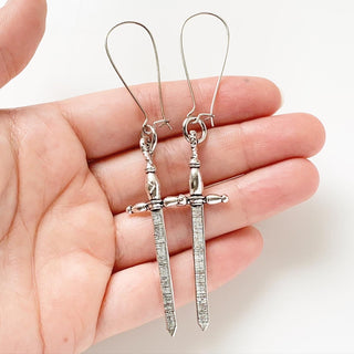 Sword Earrings Extra Long Earrings Renaissance Faire-Lydia's Vintage | Handmade Custom Cosplay, Renaissance Fair Inspired Style Necklaces, Earrings, Bracelets, Brooches, Rings