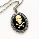 Skull Cameo Necklace Pirate Jewelry Jolly Roger Skull and Crossbones-Lydia's Vintage | Handmade Custom Cosplay, Pirate Inspired Style Necklaces, Earrings, Bracelets, Brooches, Rings