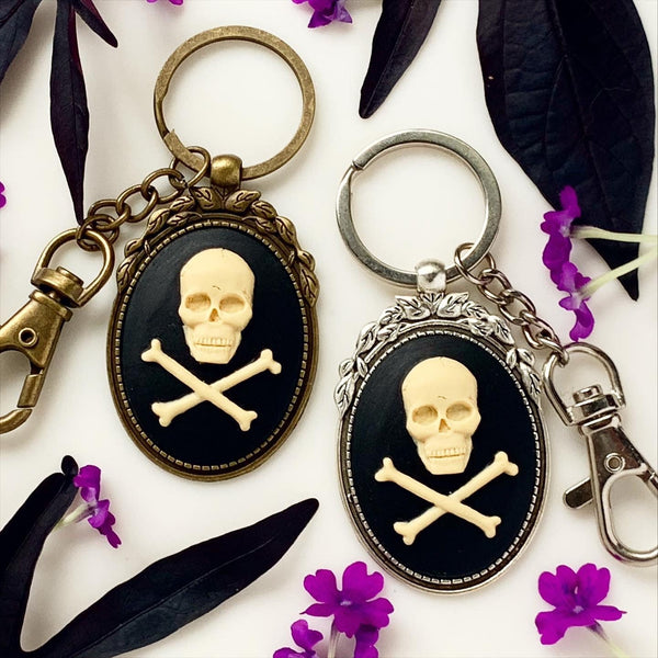 Skull Keychain Jolly Roger Skull and Crossbones Pirate Accessories-Lydia's Vintage | Handmade Custom Cosplay, Pirate Inspired Style Necklaces, Earrings, Bracelets, Brooches, Rings
