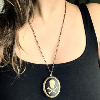 Skull Cameo Locket Pirate Costume Skull and Crossbones Jolly Roger-Lydia's Vintage | Handmade Custom Cosplay, Pirate Inspired Style Necklaces, Earrings, Bracelets, Brooches, Rings